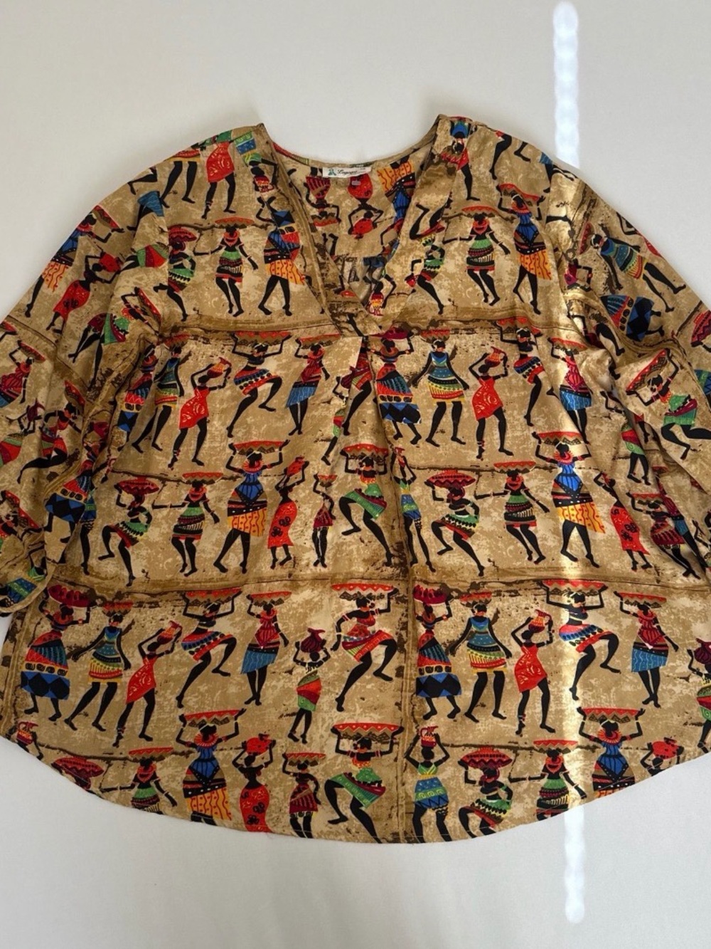 Lapogee retro Multicolor Dance Print Tunic Top - Gold